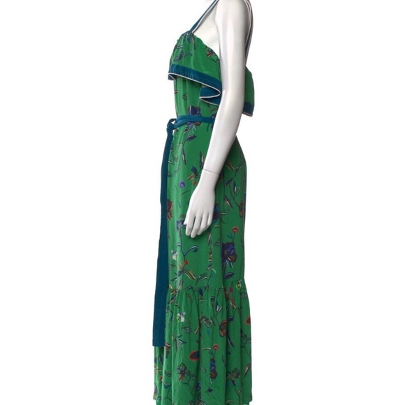 100% Silk Derek Lam 10 Crosby Floral Green Maxi Dress size Large - Picture 5 of 7
